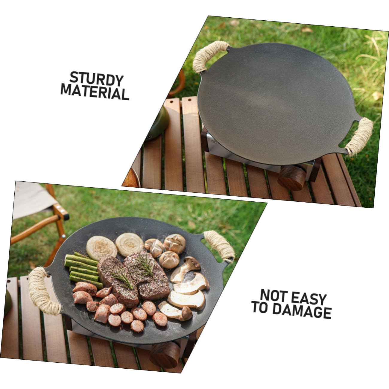 UKCOCO Plancha de Hierro Fundido para Barbacoa al Aire Antiadherente Resistente Asas Protectoras para Cocinar Carne y Verduras Camping y Parrillas de Gas
