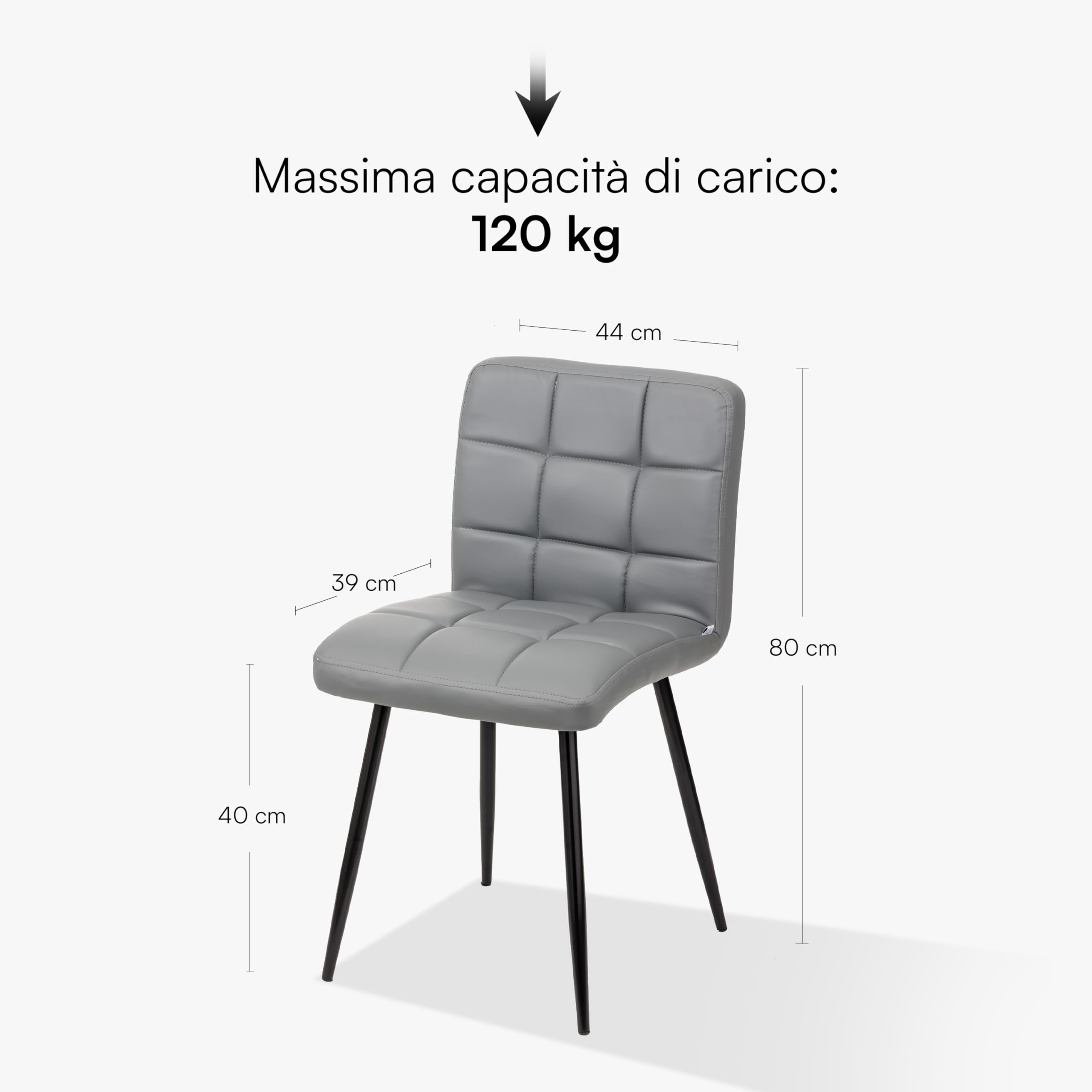 Baroni Home Sedia Moderna con Rivestimento in Ecopelle e Gambe in Acciaio Nero, Poltrona da Soggiorno, Camera da Letto, Sala da Pranzo, Grigio, 44x80x39 cm