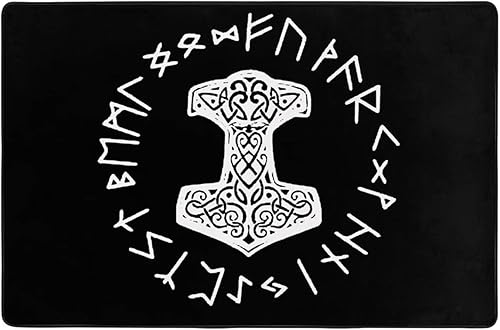 Miniatura 3 de Vikings Mjolnir and Rune Wheel Norse Mythology Symbol Area Rug Living Room Bedroom Kitchen Sofa Bedside Carpet Floor Mats 72"X48"