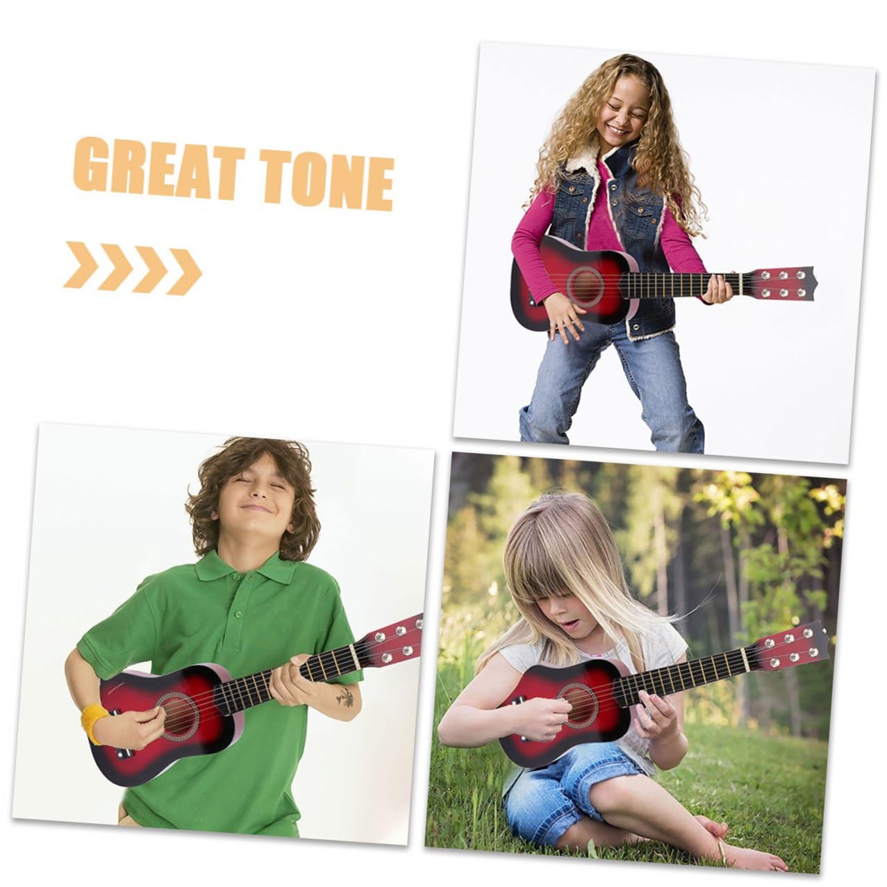 Chitarra per Bambini 21 Pollici a 6 Corde in Legno | Gioco Educativo per Apprendimento Musicale Precoce, Festa Scuola Decor, Kit Chitarra Acustica Rossa