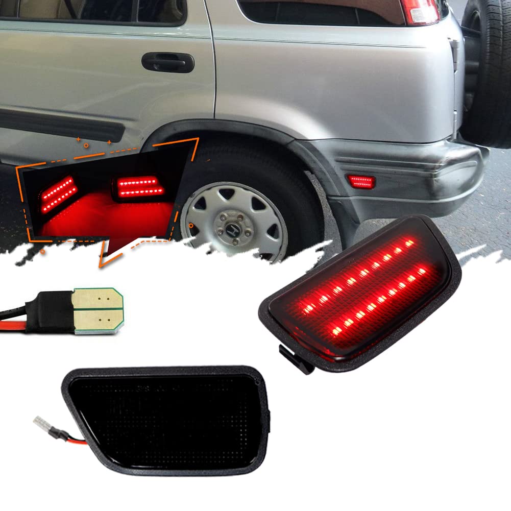 TurningMax 2x Smoked Red LED Rear Bumper Fender Side Marker Lights For 1997-2001 Honda CR-V