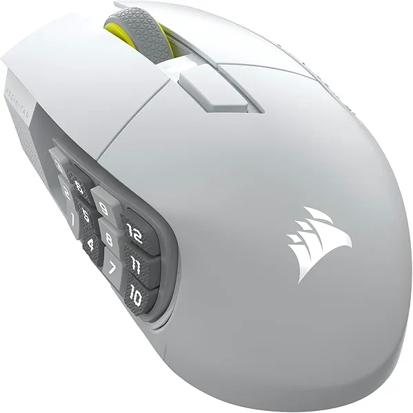 Corsair Scimitar Elite Wireless SE MMO PC Gaming Mouse – 33,000 DPI, 16 Programmable Buttons, Key Slider, Elgato Virtual Stream Deck, 1,000Hz Polling, Up to 150-Hour Battery – White
