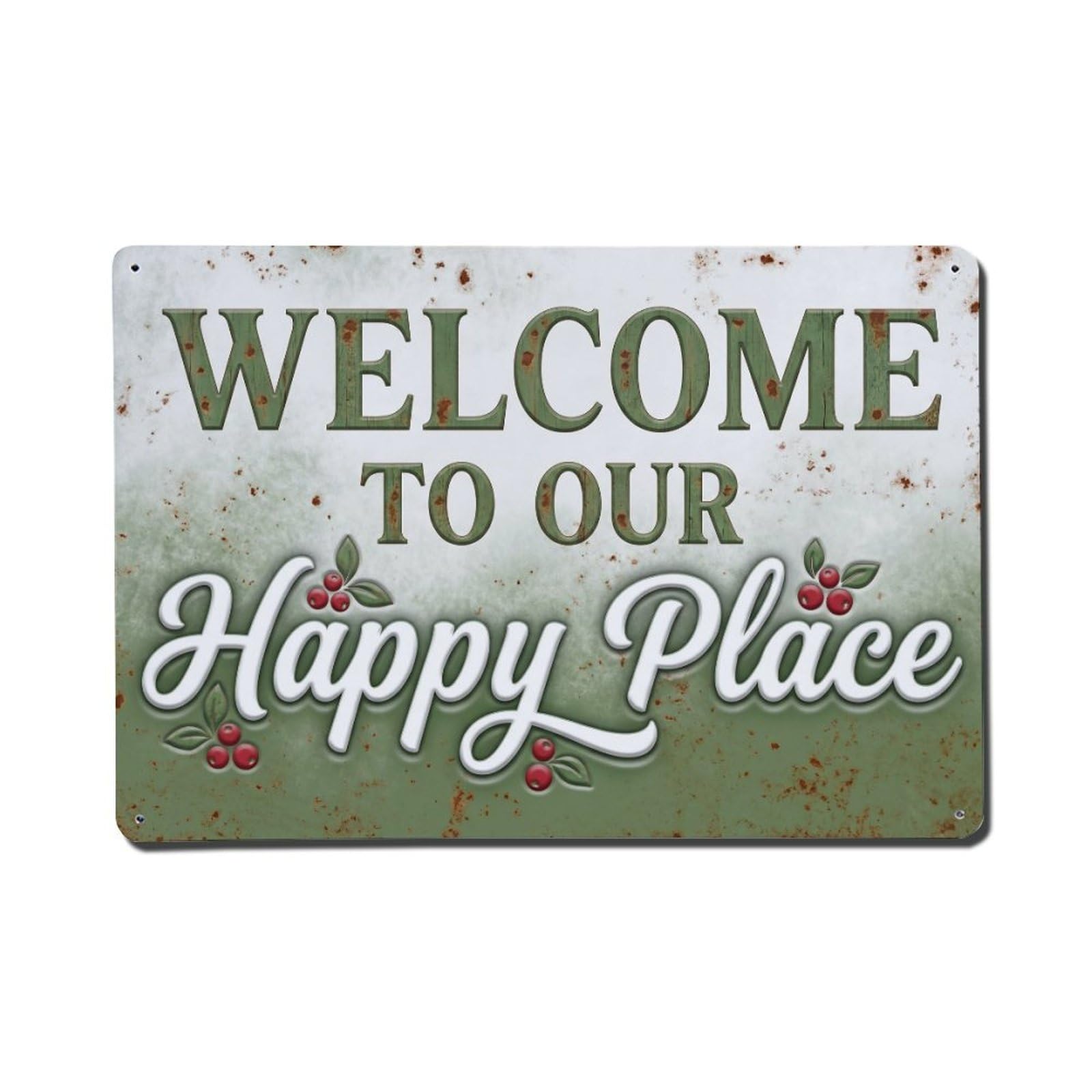 Welcome To Our Happy Place Snowberry Grove Metal Tin Sign Plaque Wall Decor for Cafe, Club Bar, Office, Home Garden Metal Poster 8x12Inch