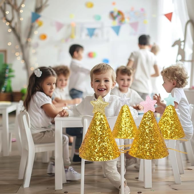 Sombreros de fiesta dorados con estrellas, 12 unidades miniatura 4