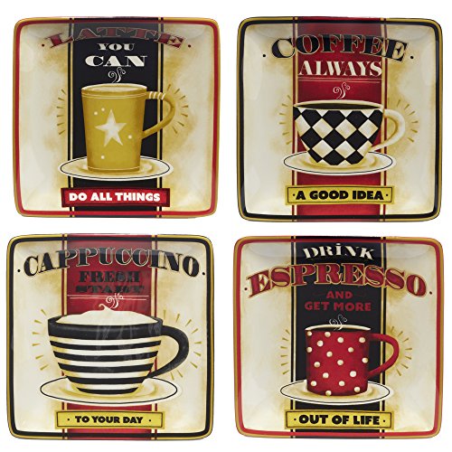 Certified International Coffee Always Canape Plates 6", Set of 4 Assorted Designs