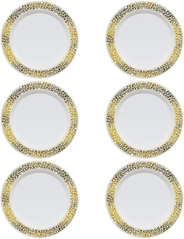 Prato Descartável De Luxo 26Cm Borda Vazada Kit 6 Unidades (Dourada)