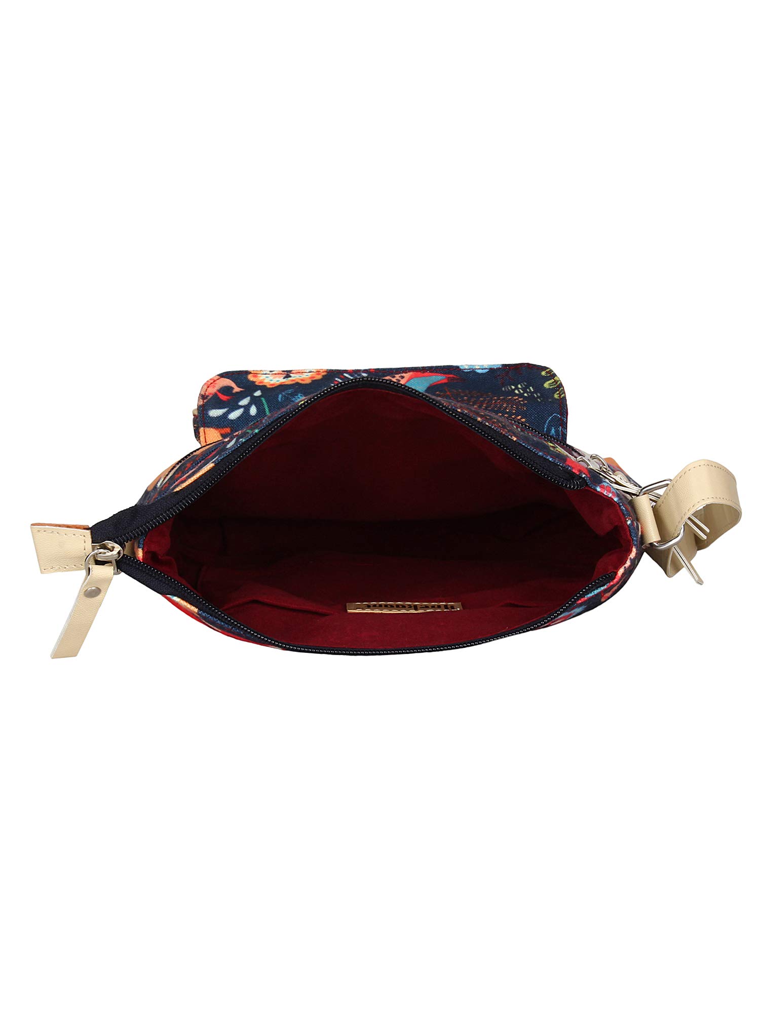 Anekaant Women's Modish Digital Printed Canvas PU Sling Bag Navy and Multi 3