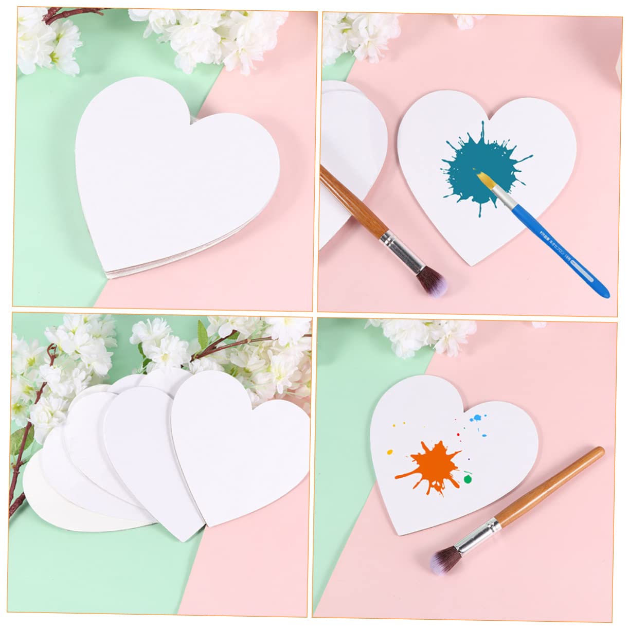 ULDIGI 12 Pcs Oil Painting Board Canvas Boards for Painting Acrylic Painting Heart- Shaped Artist Canvas Heart Tray Canvas Painting Board White Decor Painting Tools Mini Spray Paint