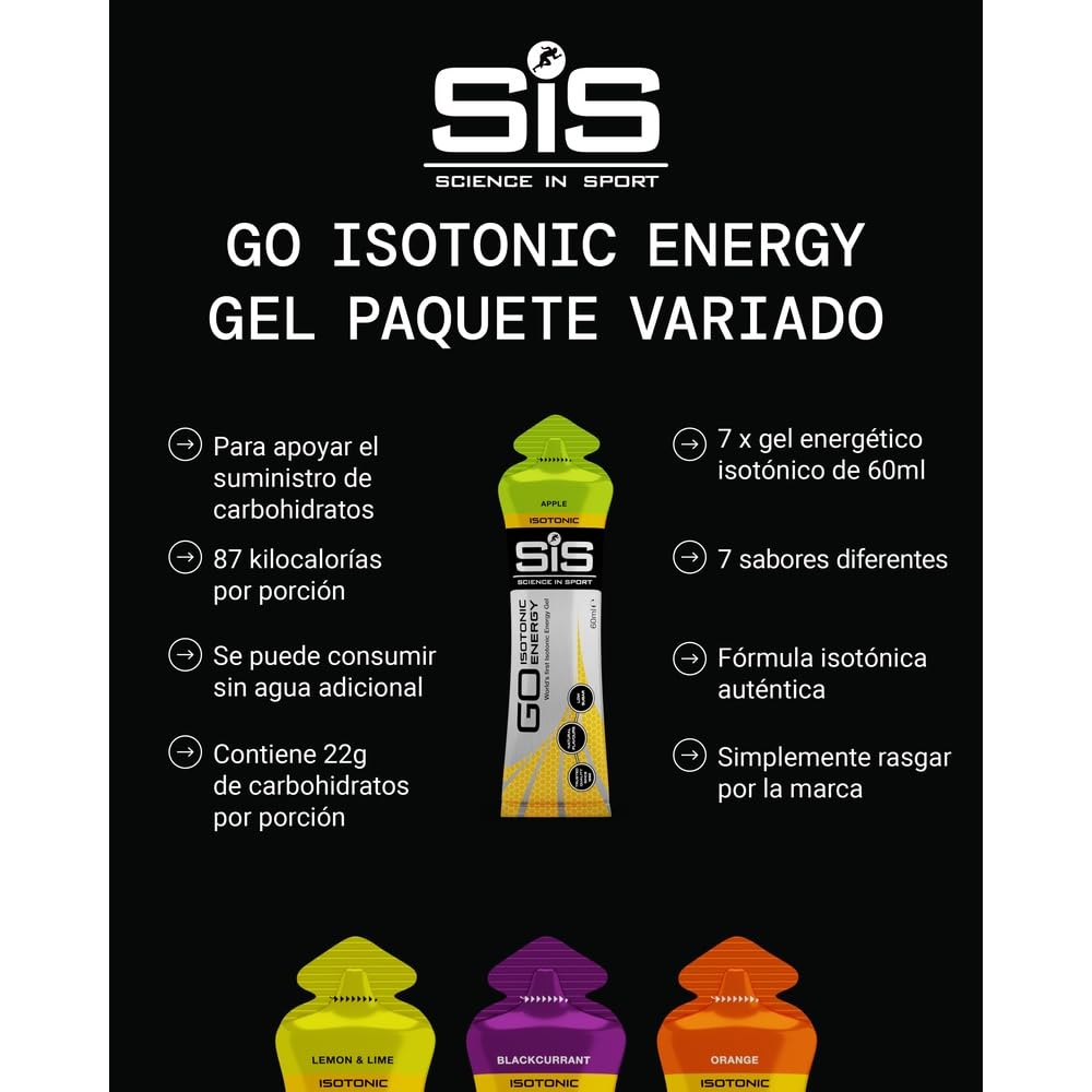 Science in Sport GO Gel Energético Isotónico 7cx 60ml Variado, Vegano - Formulación isotónica con 22g de carbohidratos, Buen proveedor de energía, Alternativa óptima a las bebidas isotónicas.