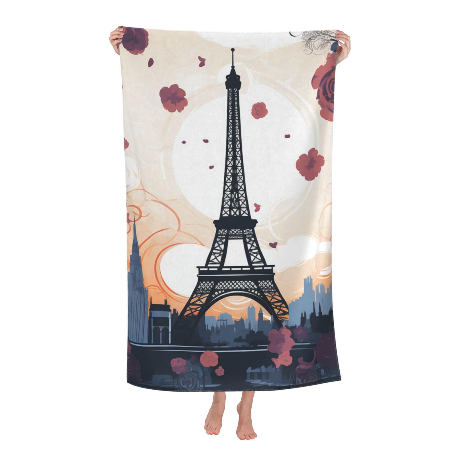 HLBSDM Romantic Paris Eiffel Beach Towel 52 x 32 in Vacation Essentials Quick Dry Sand Free Pool Swim Towel Super Absorbent Bath Towels Oversized Gym Towels Travel Blanket Gift