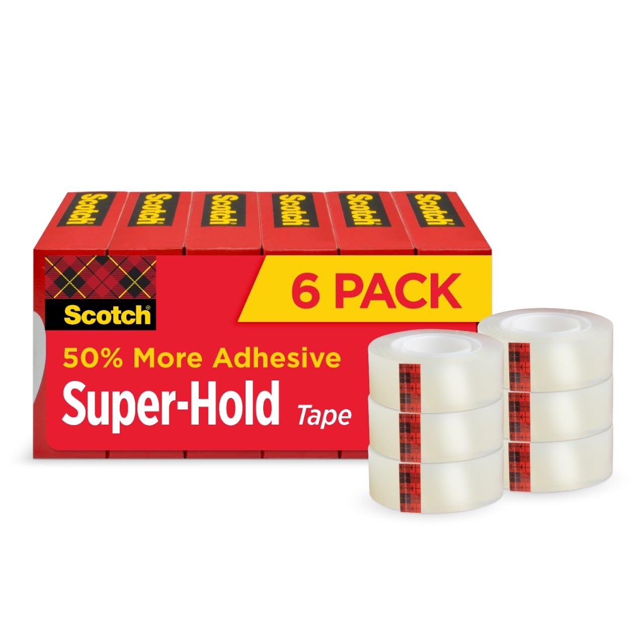 Scotch Super-Hold Tape, 6 Rolls, 50% More Adhesive, Trusted Favorite, 3/4 x 800 Inches, Boxed (700S6)