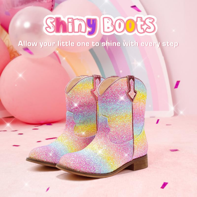 Image of Motasha Toddler Girls Cowgirl Boots Glitter Toddler Cowboy Boot Ankle Girls Boots Little Kids Horse Riding Shoes Party Birthday