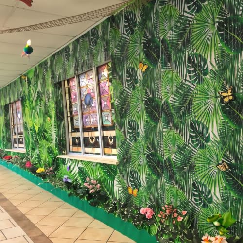Image of Tiamon 2 Pack Jungle Party Decorations 3.3 x 6.6 Ft Palm Leaf Foil Fringe Curtains Rainforest VBS Backdrop Tinsel Streamers Photo Booth for Hawaiian Safari Birthday Baby Shower Party Supplies