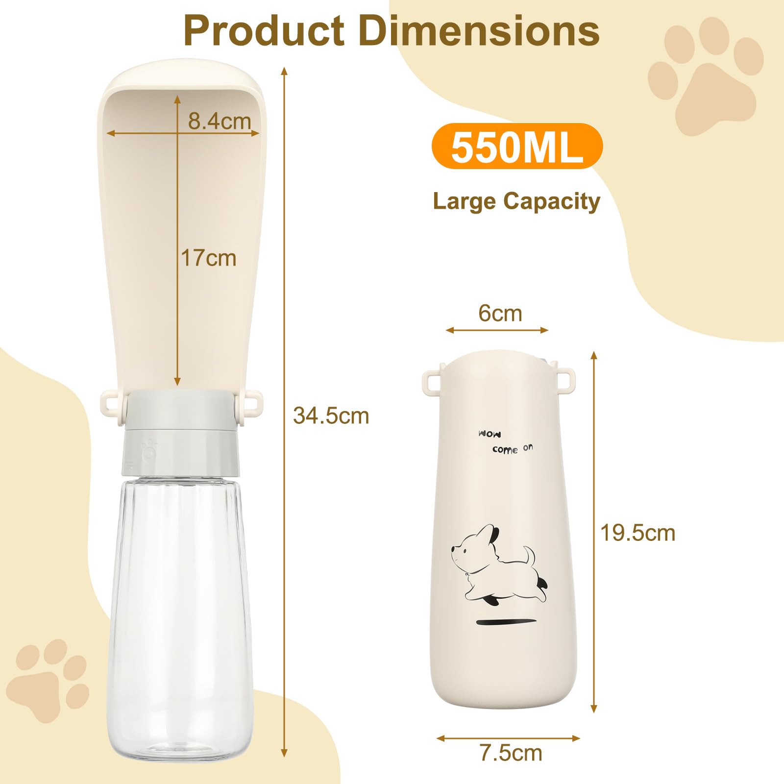 VINATO 550ML Borraccia per Cani Portatile, Ripiegabile Borraccia Cane di Grande Capacità, Dispenser Acqua Cani di Perdite con Funzione di Ritorno, Bottiglia Cane per Il Campeggio Quotidiano a Piedi