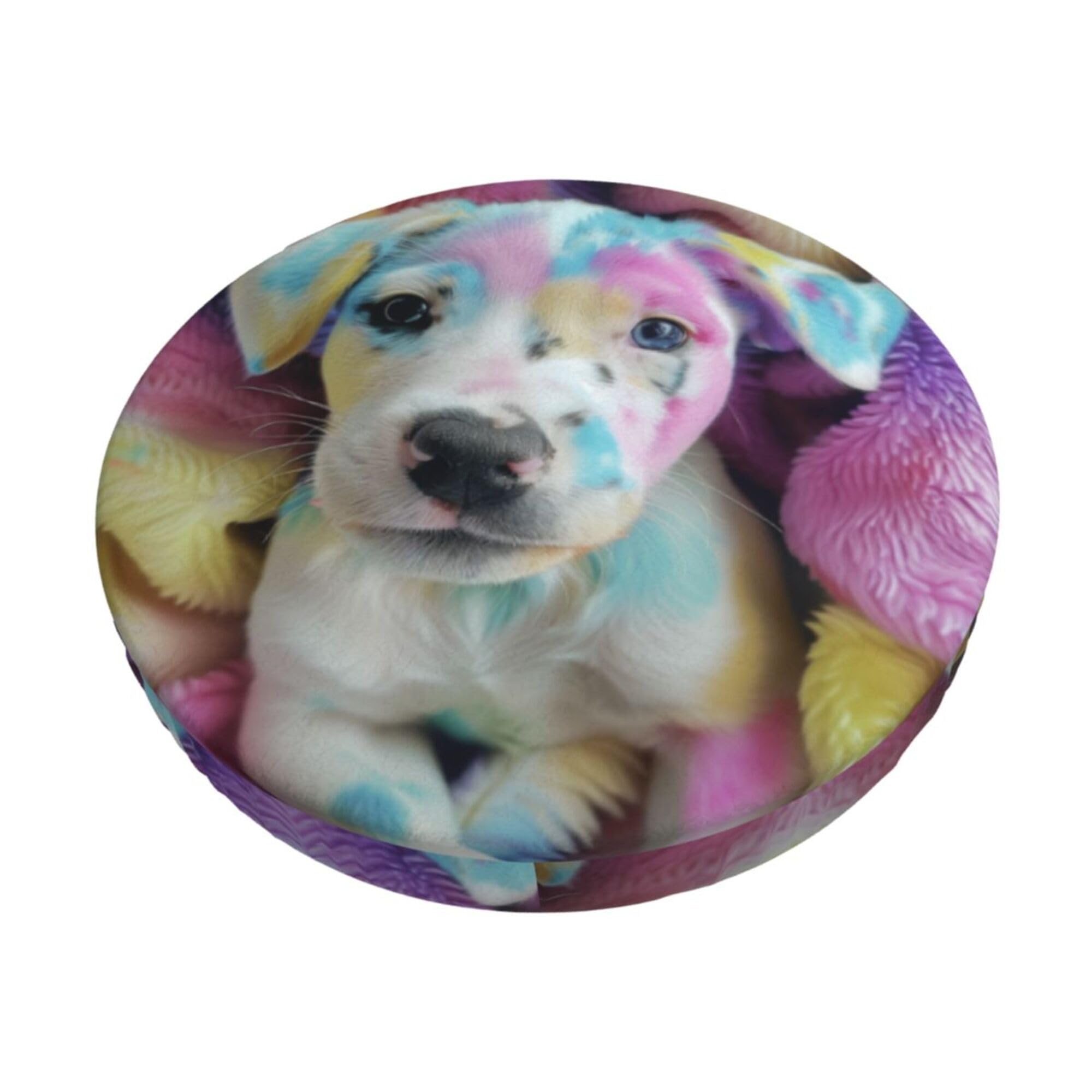 Velvet Round Stool Covers, 3 Layers Bar Stool Covers with Thin Pad, Tie Dye Puppy Stool Cushion Slipcover Washable Bar Stool Slipcover for 12-14" Round Chair