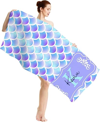 Magimagine Toallas de playa de verano personalizadas, toalla de playa con nombre personalizado, absorbente y de secado rápido, toalla grande sin
