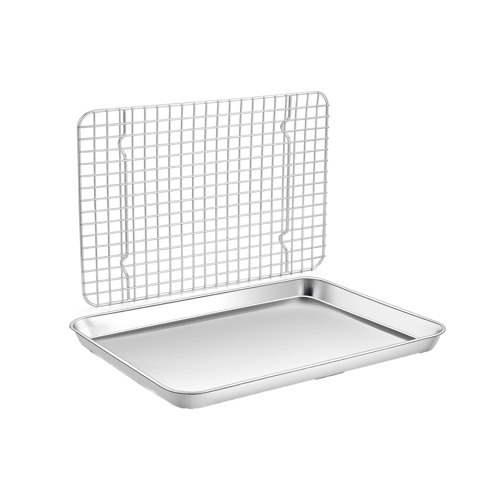 JOUFNING Baking Sheet with Wire Rack Set, Stainless Steel Quarter Sheet Pan with Grid Cooling Rack, for Toaster Oven Roasting, Metal Bacon Cookie Trays Nonstick Pan