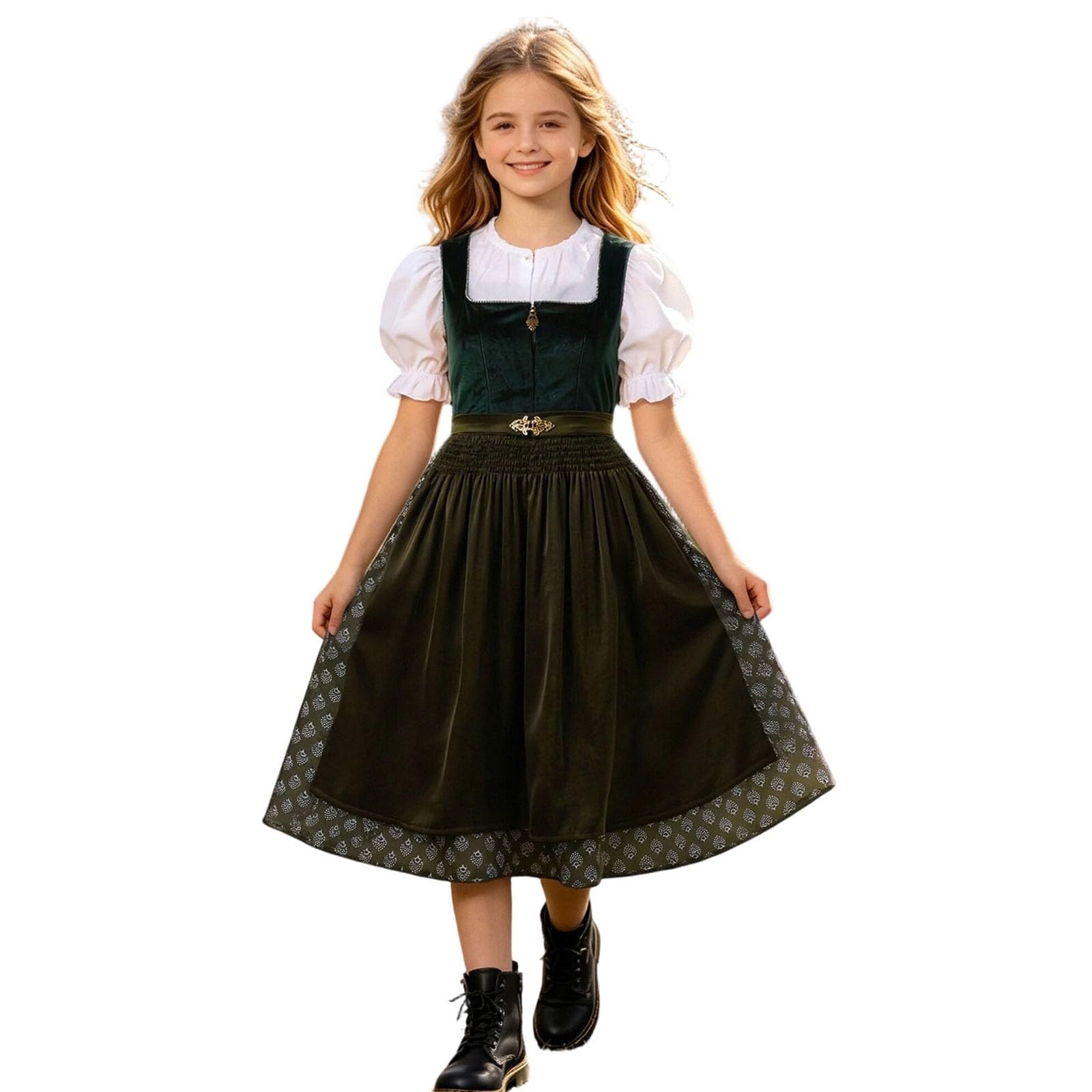 Dirndl dziewczęca bluzka i fartuch w tradycyjnym stylu dla dzieci, dziewczynek, fartuch do stroju bawarskiego, długi fartuch dla nastolatków, nowoczesny strój bawarski tradycyjny