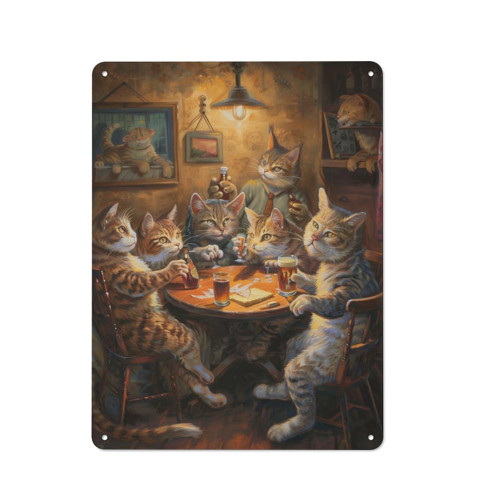 Cats Beer In A Tavern Rustic Metal Wall Decor 40x30cm, Decorative Metal Plaque for Shed, Garden Room, Porch Or Garage