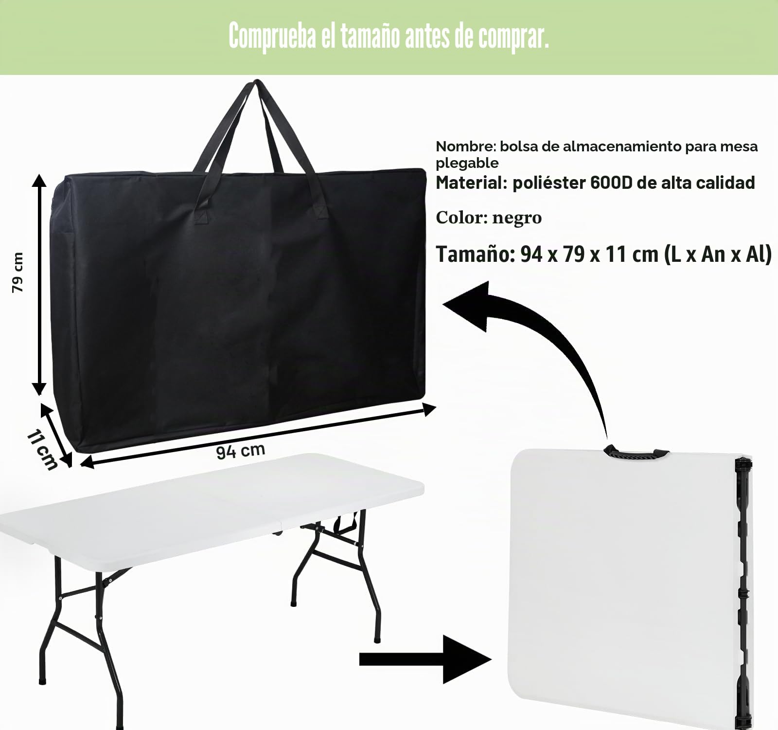 Bolsa de Almacenamiento Plegable para Mesa de 4/6/8 pies, Impermeable, Resistente, Bolsa de Transporte Grande para mesas Plegables, Cubierta de mesas de Picnic/Campamento con Cremallera