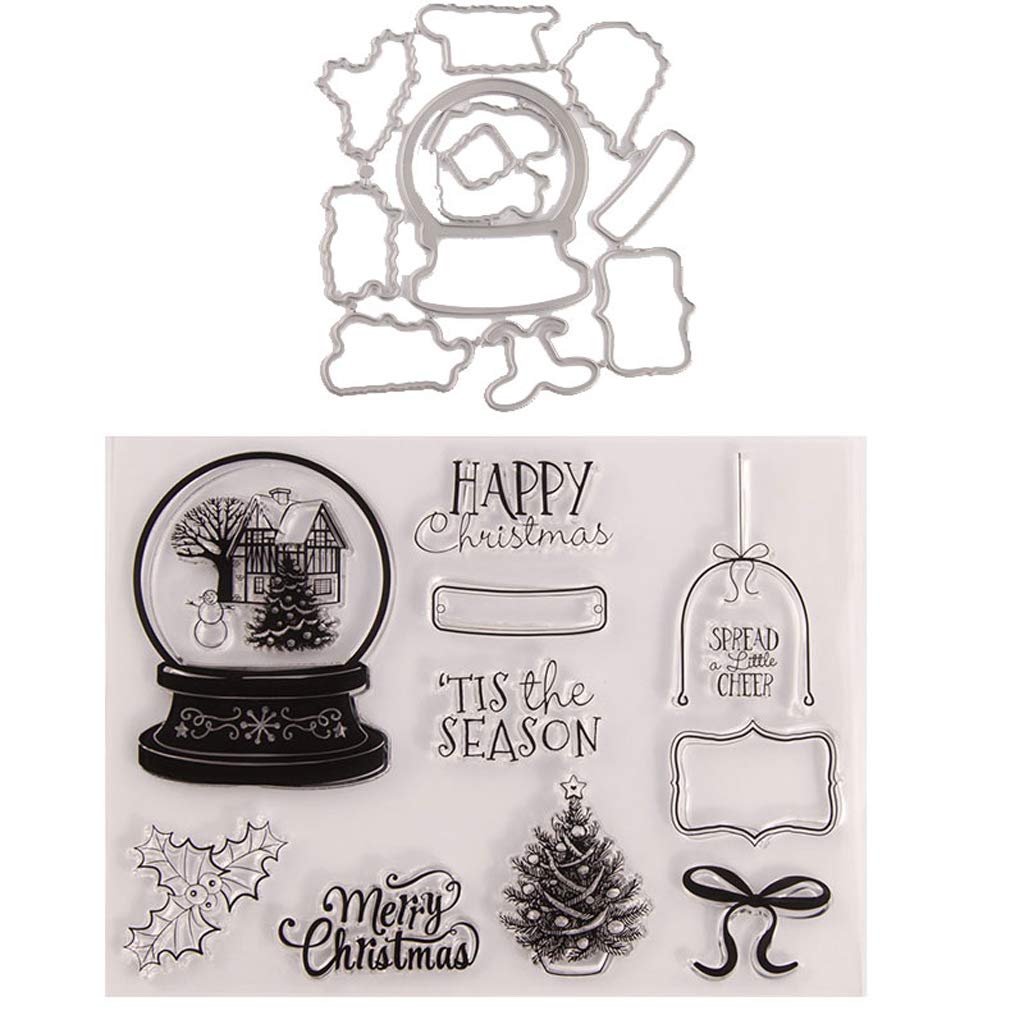 Ladaidra Merry Christmas Seal Stamp with Cutting Dies Stencil Set DIY Scrapbooking Emboss