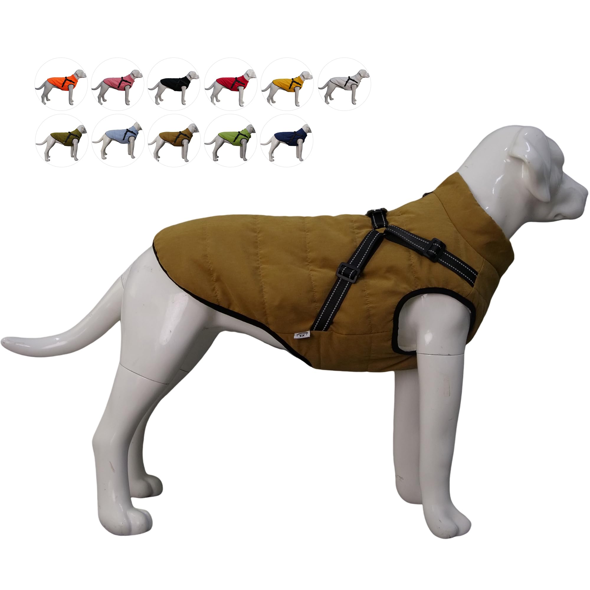 Lovelonglong Waterproof Fleece-Lined Dog Winter Ski Vest With Harness Pet Coat for Large Medium Small Dogs Coffee XL