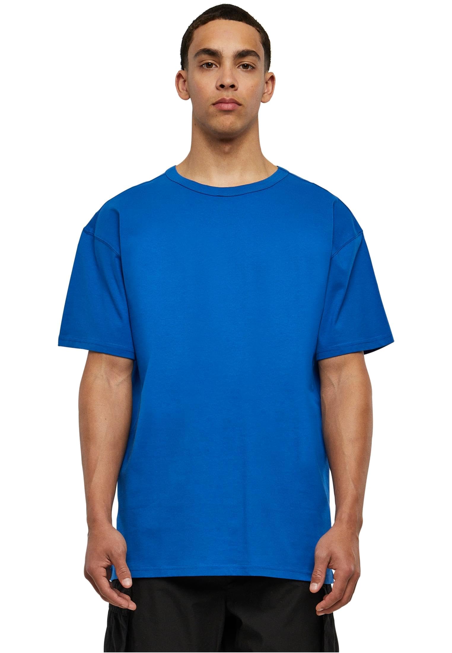 URBAN CLASSICS Men's Oversized Tee Shirt, Long Oversized T-Shirt with Round Neckline & Dropped Shoulders, Men's Basic Plain T-Shirt, 100% Cotton Tall Tee, Colour: sporty blue, Size: XX-Large