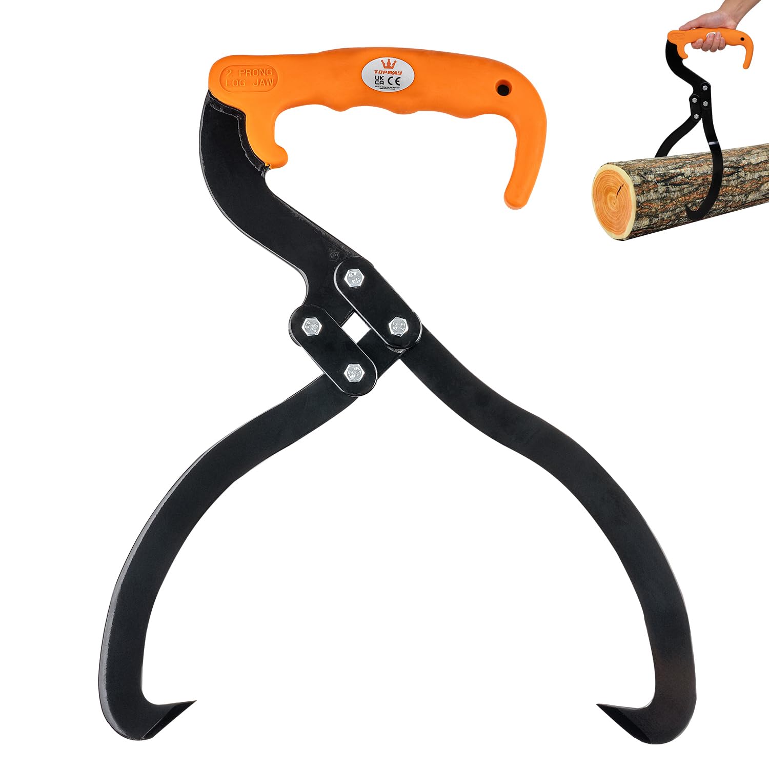 TOPWAY Pince à Bûches de 300 mm, Pinces de Levage de Grumes, Acier au Carbone, Manche en TPR, Outil Forestier pour Tirer, Soulever et Déplacer des Morceaux de Bois 331231