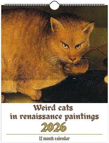 Weird Cats In Renaissance 2026 Wandkalender, 12 monatliche seltsame Katzenkunst-Themen-Wandkalender, 2026, lustiger Katzenkalender für Katzenliebhaber, 21,6 x 27,9 cm, Orange, 1 Stück