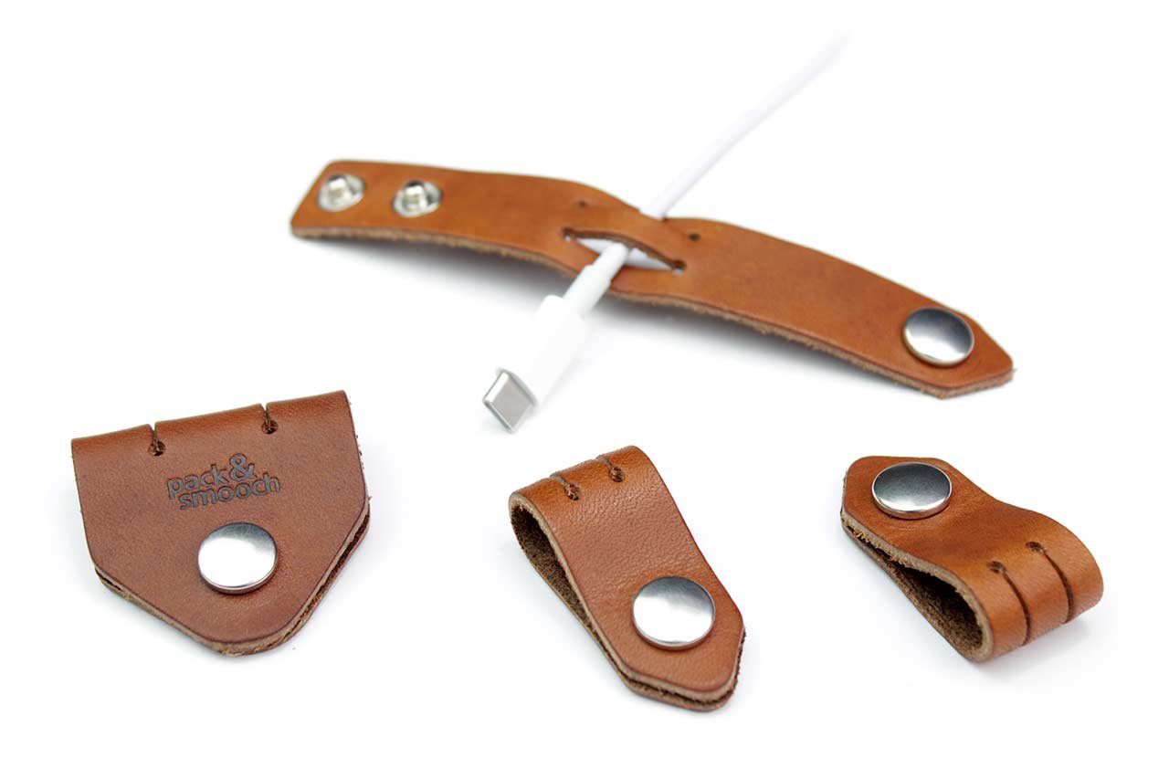 Set De 4 Organizadores De Cables De Cuero Pack & Smooch - Sujetacables Elegantes Y Sostenibles