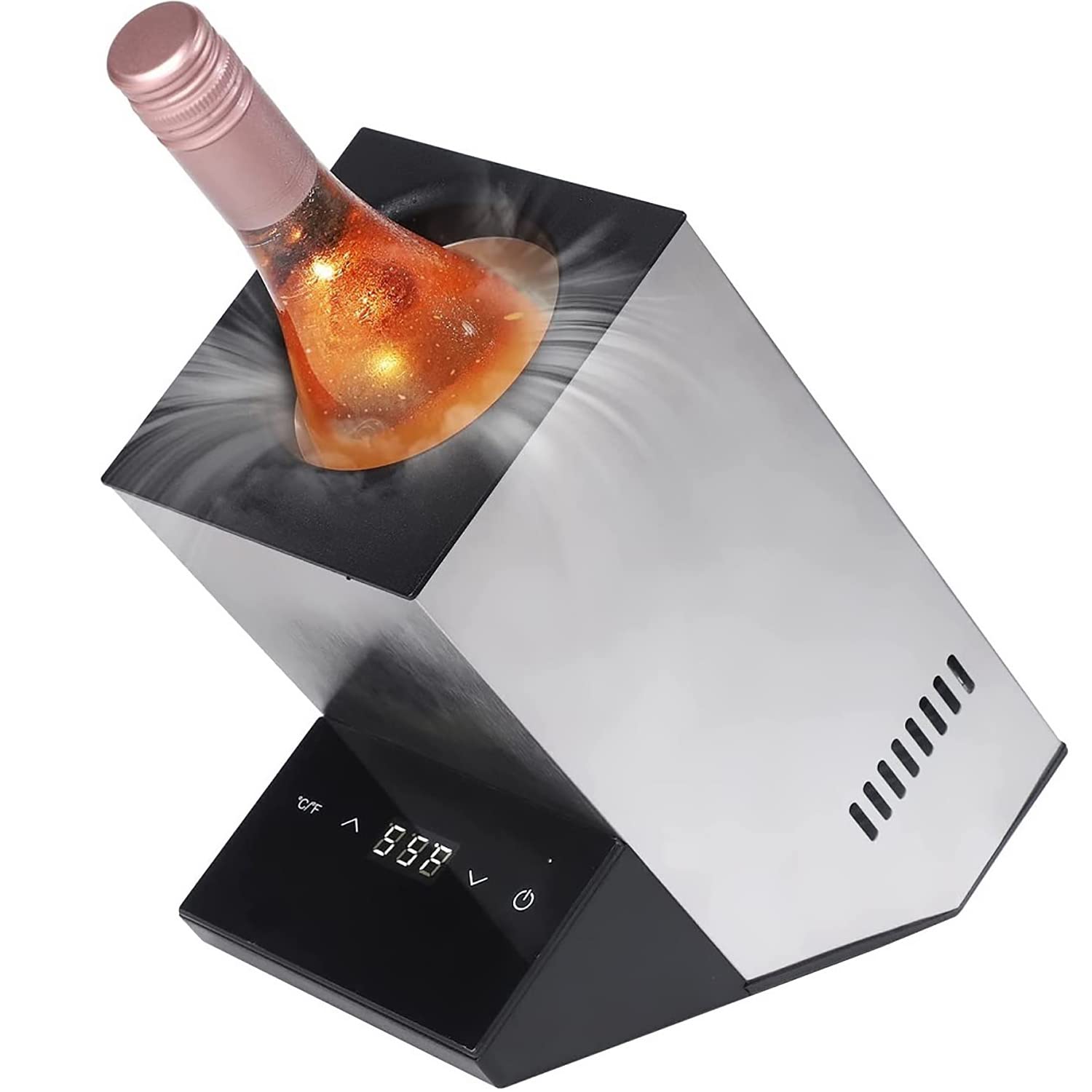 Enfriador eléctrico de vino de 750 mL de vino tinto o blanco, champán, enfriador de acero inoxidable de una sola botella en cocina, bar, Autocaravana - un buen regalo para los amantes del vino