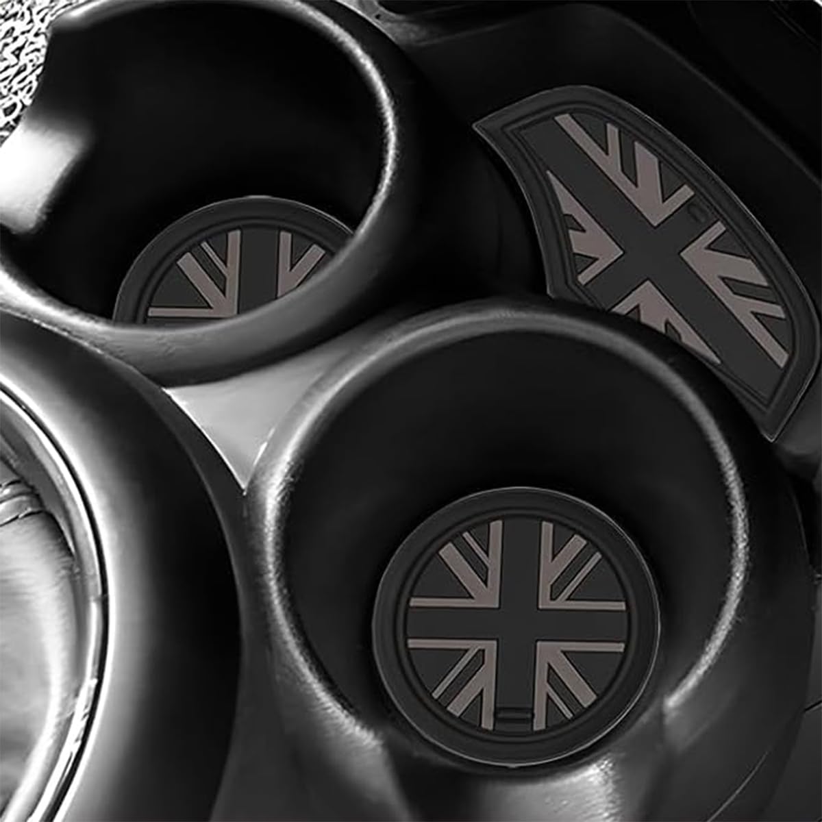 3 Stück schwarze rutschfeste Silikon-Untersetzer für Getränkehalter im Flaggendesign, Fahrzeug-Getränkehalter-Einsatz, Zubehör, rutschfest, für Mini Cooper F55/F56/F57/Mini-Serie