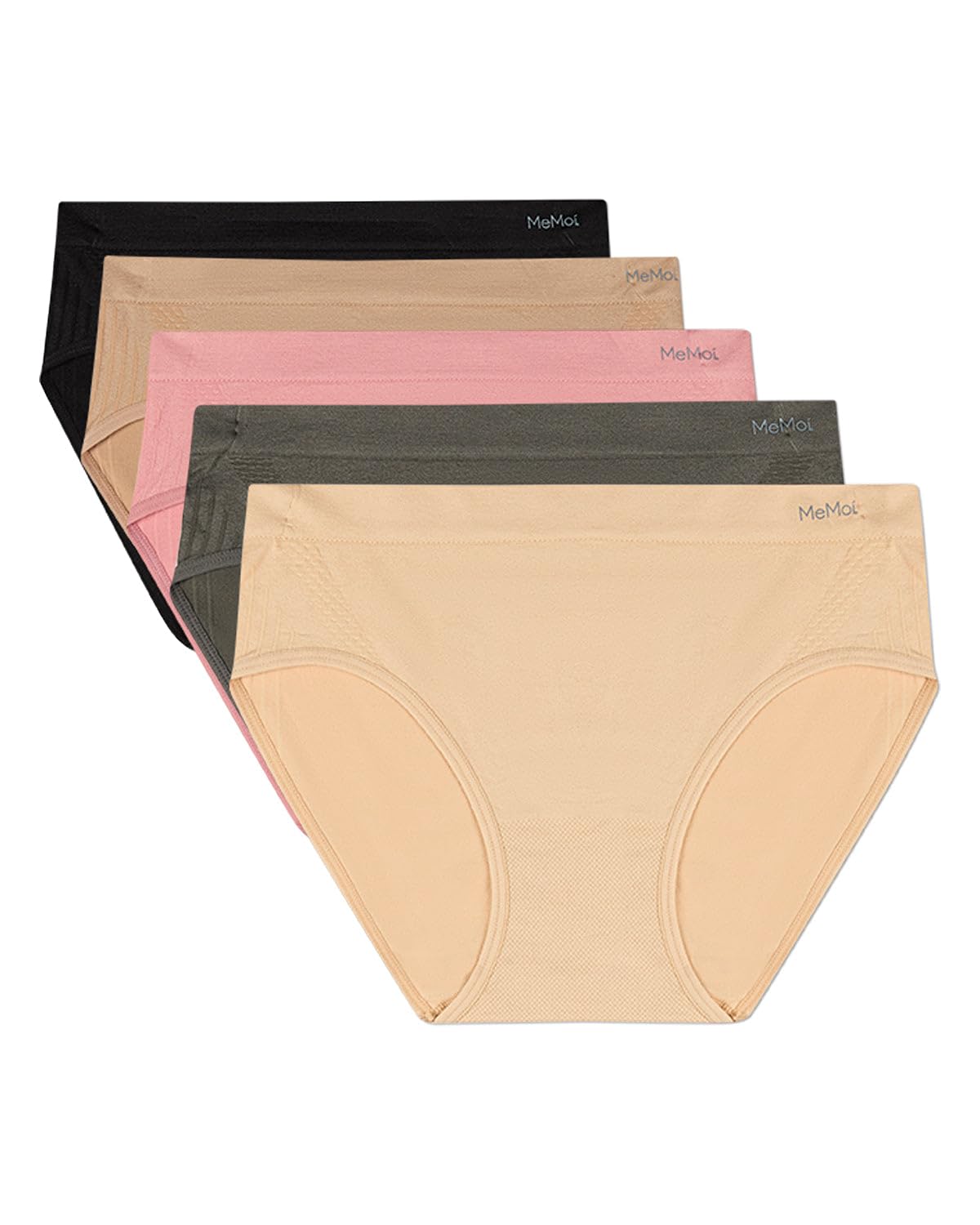 MeMoi 5 Pair Women's Seamless Honeycomb-Pattern Tag-Free Hipster Panties