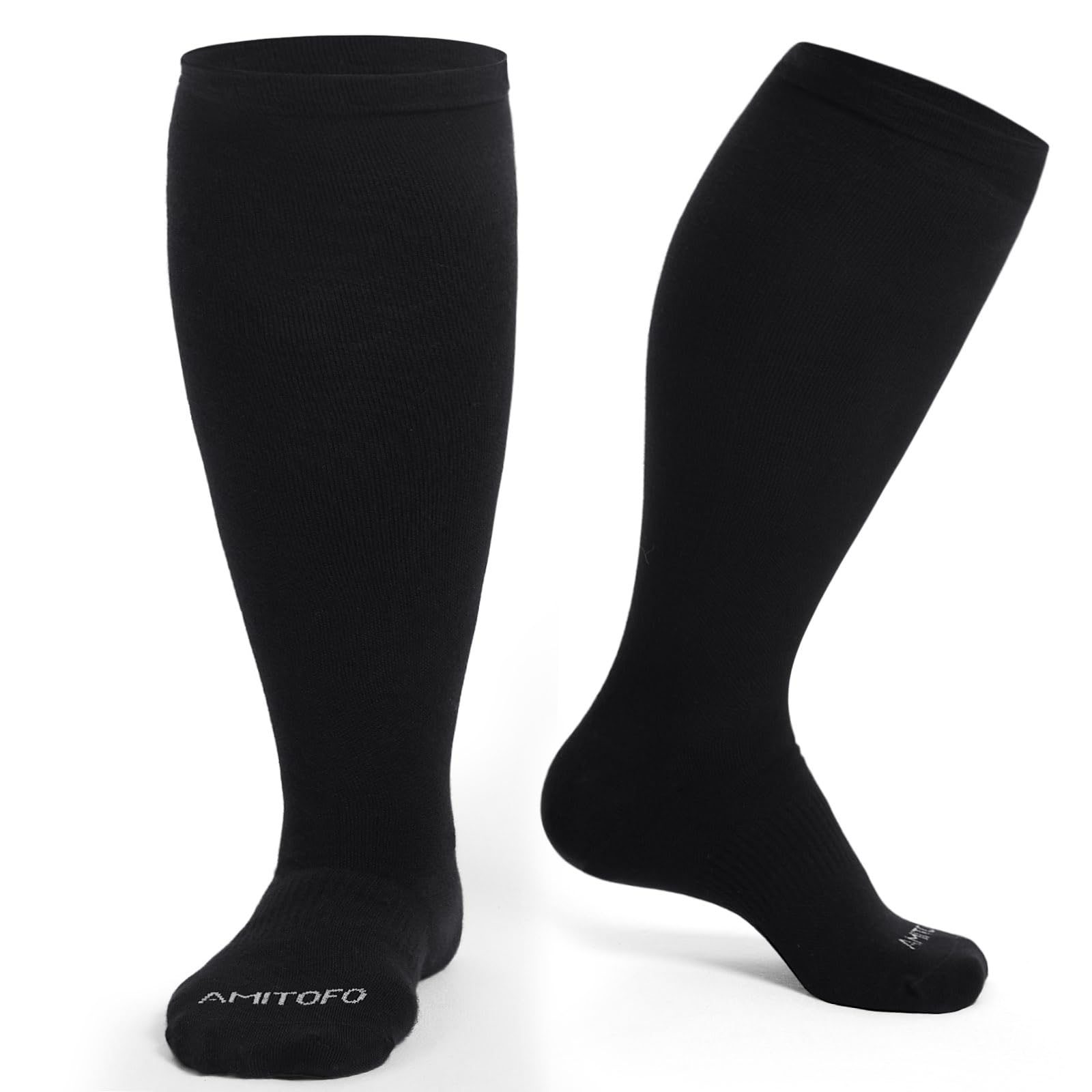 PUTUO Kompressionsstrümpfe Dicke Waden für Damen: Bambus-Viskose Übergröße Stützstrümpfe für Herren mit Weiter Wade - Thrombosestrümpfe für Flug Reise 1 Paar