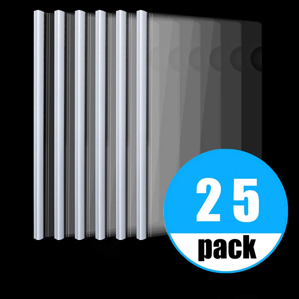 Venhua 25 Pack Premium Clear Front Report Covers 10mm Sliding Bar File Folder Report Covers with Sliding Bar for Document Resume File, Clear White, A4 Size, 11 x 8.6 inches