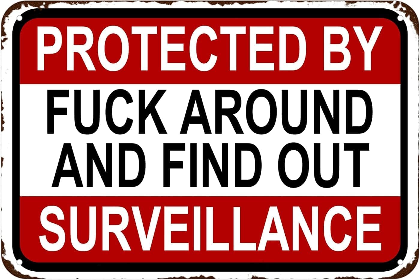 Anceky Style-1 Protected Byaround And Findsurveillance Funny No Trespassing Metal Tin Sign Wall Art Home Decor Kitchen Poster Cafe Pub 12X16 Inch