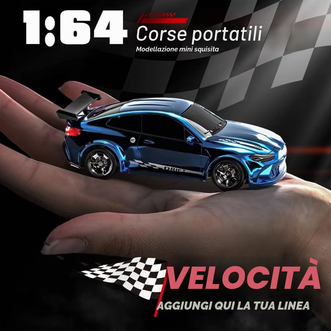 1:64 Mini RC Drift Car, auto radiocomandata da 2,4 GHz, 4 WD, con faro LED, auto giocattolo, desktop RC per adulti