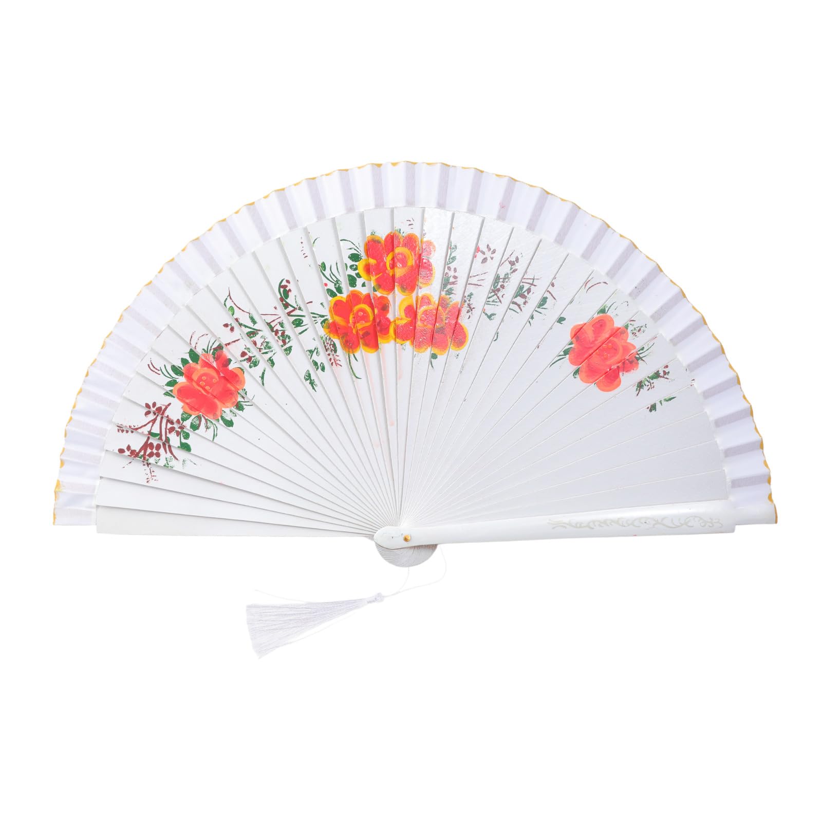 Tsophreniq Flamenco, Double Pattern Handheld Spanish Dancing Fan with Flower Artwork Silk Folding Folding