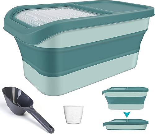 Miniatura 1 de Contenedores de almacenamiento de alimentos para mascotas, contenedor plegable de comida para perros con tapa deslizante, almacenamiento de