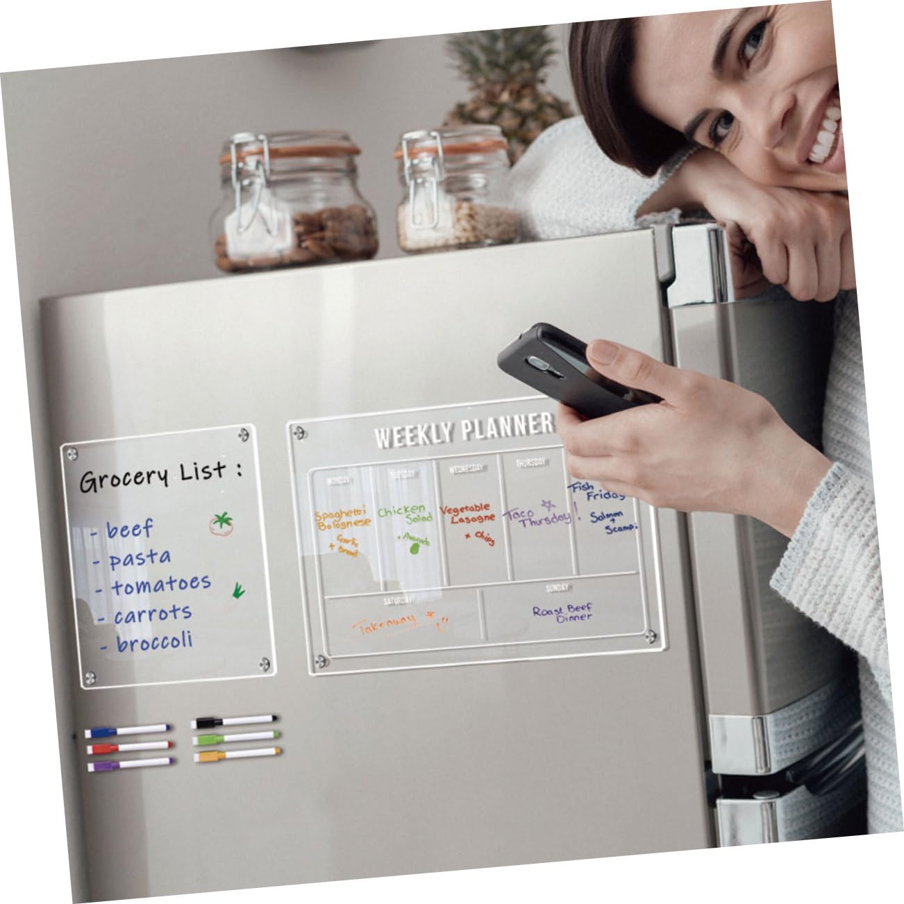 NUOBESTY Wochenplaner Magnetisch Abwischbar mit Kalender-whiteboard aus Acryl für Kühlschrank als Planer Kühlschranktafel mit Magnetafel Kühlschrankkalender