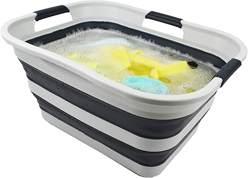 Miniatura 5 de SAMMART Cesta de lavandería de plástico plegable de 30 L (8 galones) Contenedor de almacenamiento plegable y organizador-Tina de lavado portátil