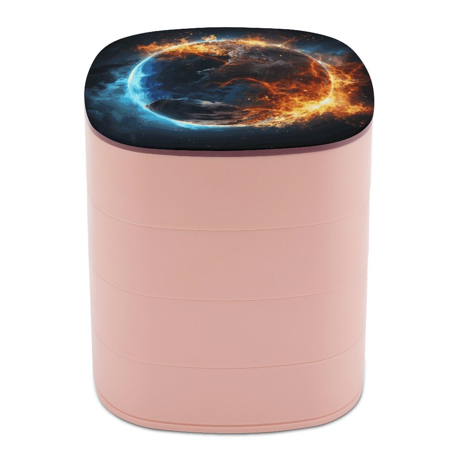 JTREHY Planet Ice And Fire Jewelry Box 4-Layer Covered Rotating Jewelry Storage Box Large Capacity Storage Boxes Portable Jewelry Case for Bracelets Earrings Necklace