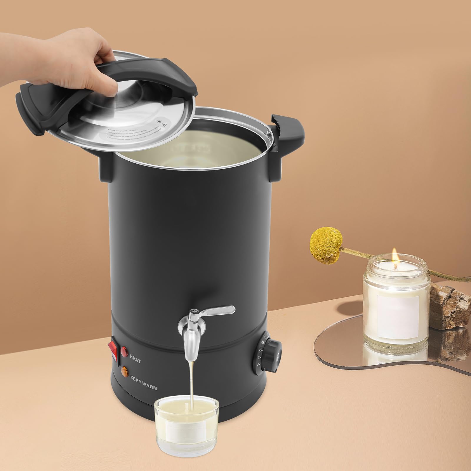 Zalydala Topiarka do wosku | garnek do topienia wosku | garnek do topienia wosku do świec 1800 W | stal nierdzewna 8 l | temperatura 30-110 °C | do kosmetyków i świec | z ochroną bezpieczeństwa |