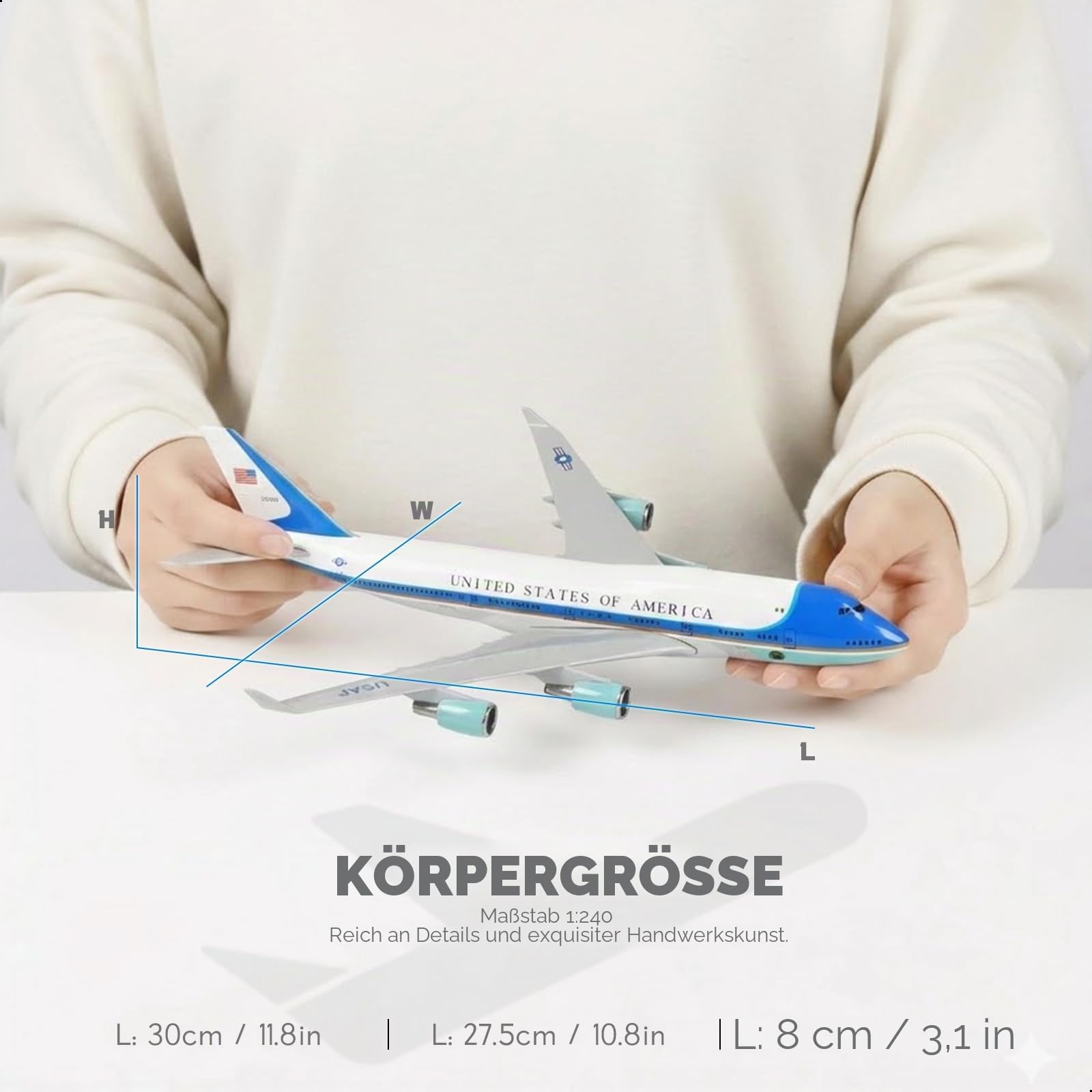1/240 Air Force One 747 Modellflugzeug für Boeing 747 Modellflugzeug mit Ständer (12 Zoll Länge) Vorgefertigter Modellbausatz für Erwachsene - Kreative Geschenke aus der Luftfah