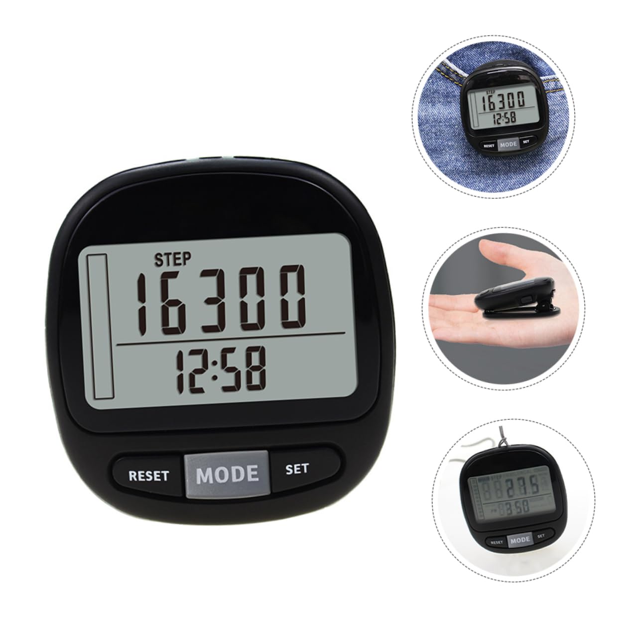 BESPORTBLE 1 Set Seven-Day Pedometer Electronic Components Walking Pedometer Portable Step Counter Pedometer Clip on Climbing Step Counter Large Screen Pedometer Accurate Pedometer Abs Black