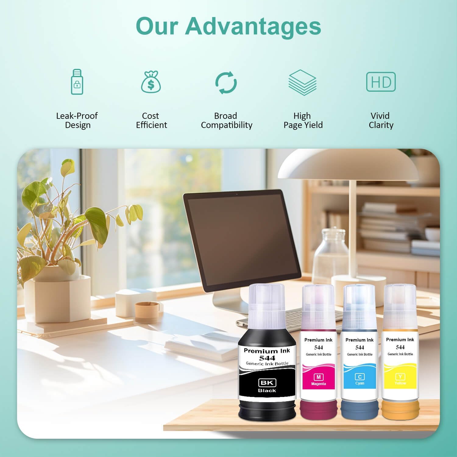 544 Ink Refill Bottles Replacement for Eps T544 544 Ink T544120 T544220 T544320 T544420 Compatible with L1250 L1210 L3150 L3110 L3160 L3210 L3250 L3251 L3260 L5290 L5590 Printers(4 Pack)