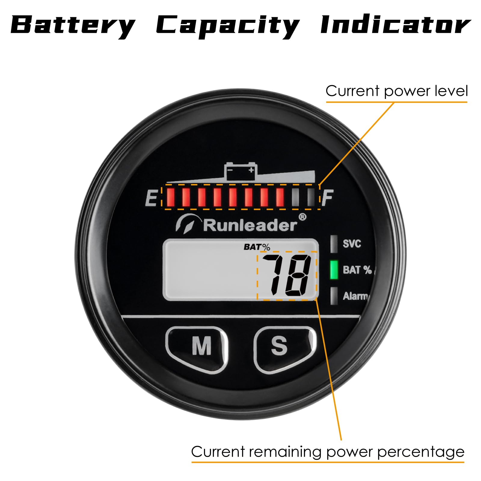 Indicatore del Livello di Carica della Batteria 12V 24V 36V 48V Contaore Misuratore di Tensione per Batterie al Piombo Gel LiFeO4 AGM