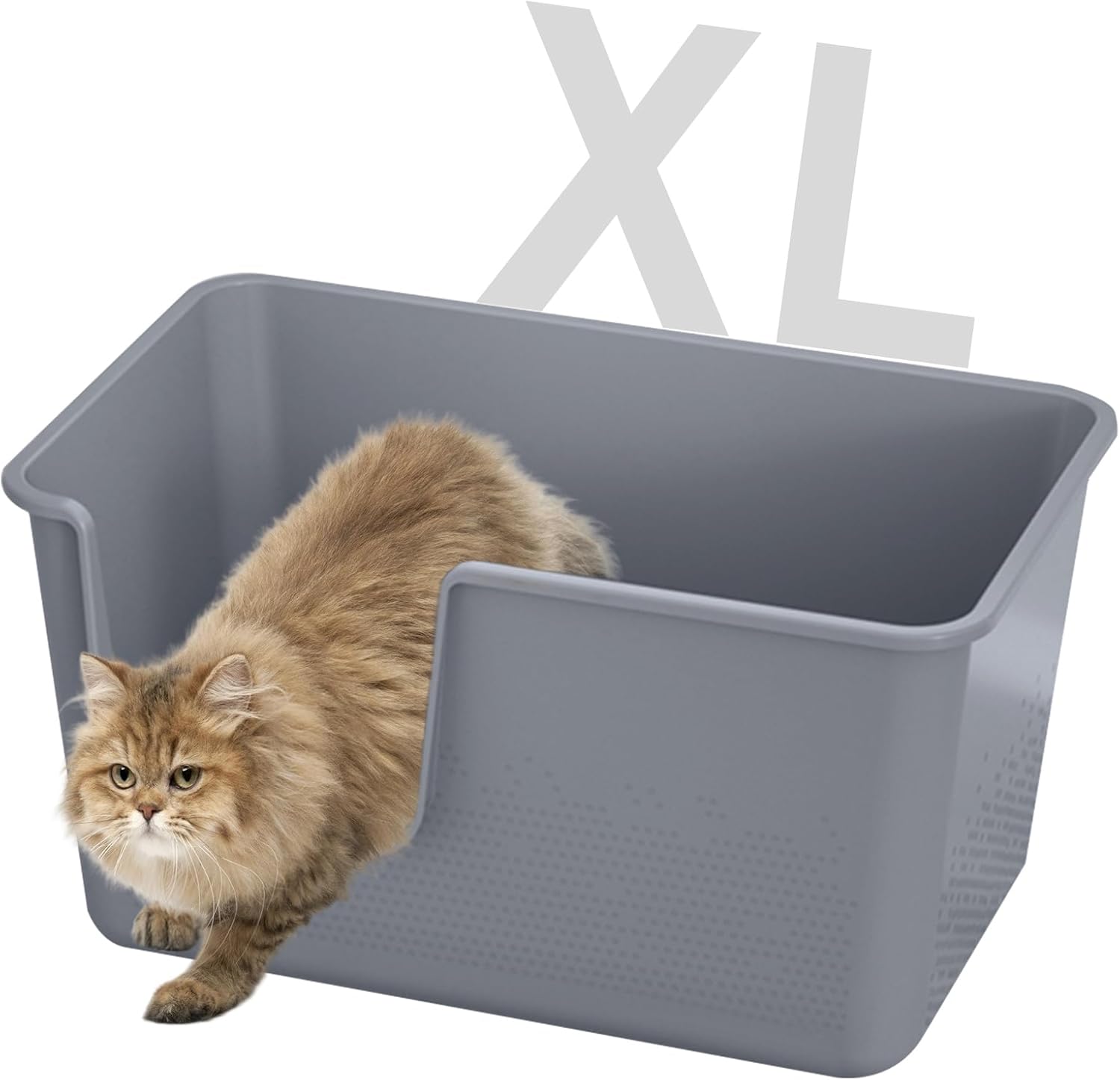 Jumbo Cat Litter Box with High Sides,24.4" L× 15.1" W× 13.0" H,Extra Large Litter Boxes for Big Cats & Kittens,XL Cat Pan,Indoor Pet Toilet with Tall Sides,Easy to Clean,Anti-Splashing(Grey)