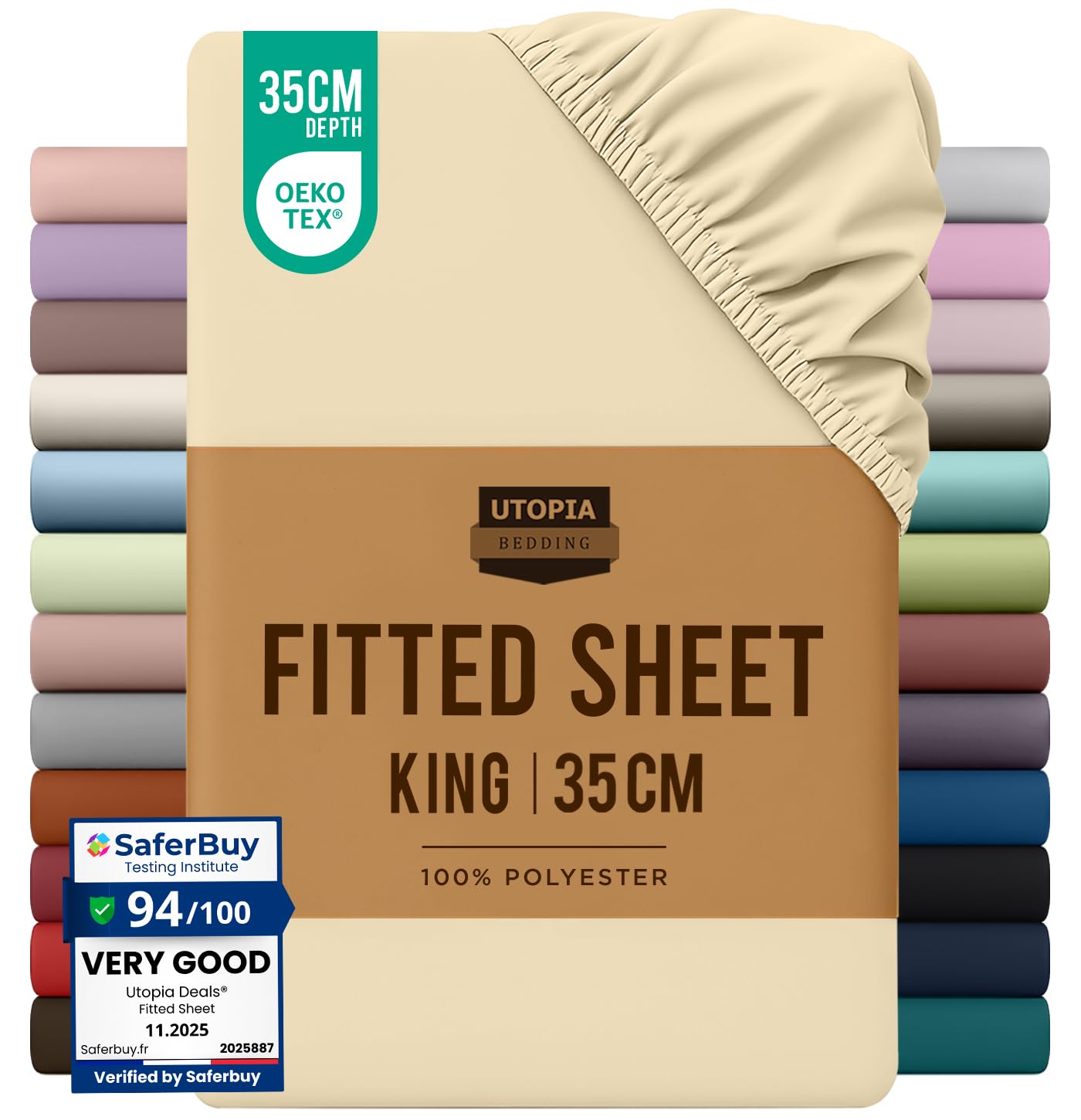 Utopia Bedding Fitted Sheet King, Beige - Deep Pocket 14 inch (35 cm) - Easy Care - OEKO-TEX Certified - Soft Brushed Microfibre Fabric - Shrinkage and Fade Resistant - Bottom Sheet