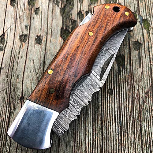 Winterfell Damascus Steel Pocket Knives 100% Handmade Gift Folding Knife 6.5'' Small Pocket Knife For Outdoor, Camping, Hunting Back Lock Blade Made Of Authentic Damascus Steel (Brown) #TOP5